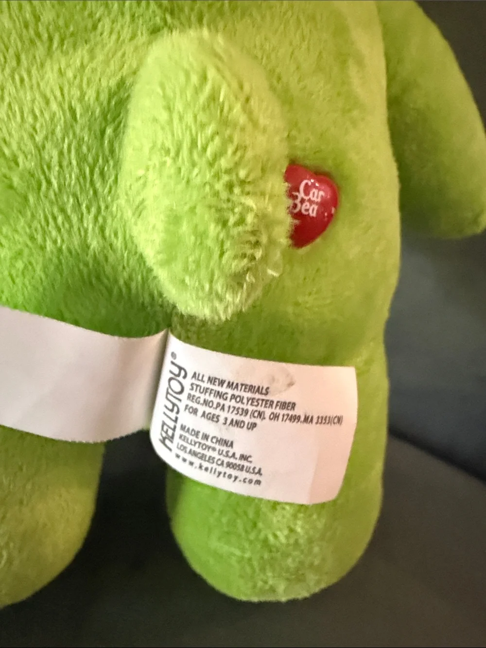 2016 Kelly Toy Care Bears Lime Green Clover Plush Bear - Shamrock Belly Badge